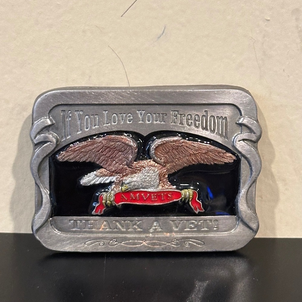 Vintage 1997 Ohio AMVETS Belt Buckle First Edition 449/500 Eagle Thank A Vet USA